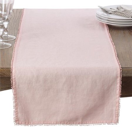 SARO LIFESTYLE SARO 15062.RS1672B 16 x 72 in. Rectangle Pompom Design Table Runner  Rose 15062.RS1672B